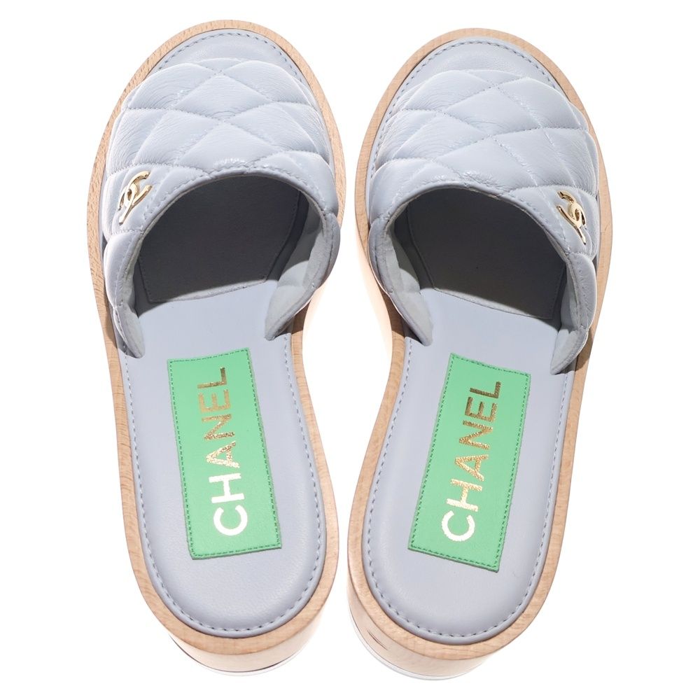CHANEL (シャネル) キルティング ウッドソール ココマーク ヒール