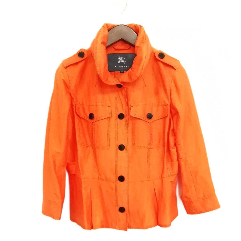 バーバリー ロンドン LONDON リネン シルク ショート トレンチ コート ジャケット 38 オレンジ