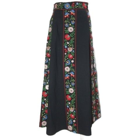 フリーダ Freada 24 SS インドフラワー刺繍切り替えスカート ロング フ ONESIZE 黒 ブラック |X
