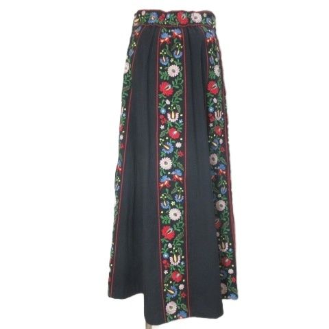 フリーダ Freada 24 SS インドフラワー刺繍切り替えスカート ロング フ ONESIZE 黒 ブラック X