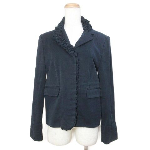 美品✨MARNI 変形フリルジャケット ネイビー 42 ノーカラー ペプラム ダンボールニットジャケット ノーカラージャケット パーカー アウター