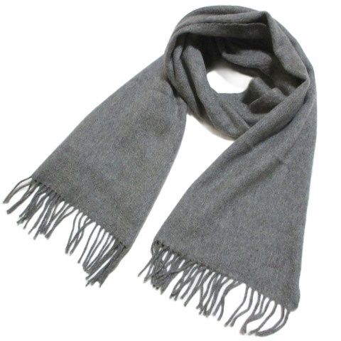 ダンヒル dunhill カシミヤマフラー フリンジ ロゴ刺繡 グレー X