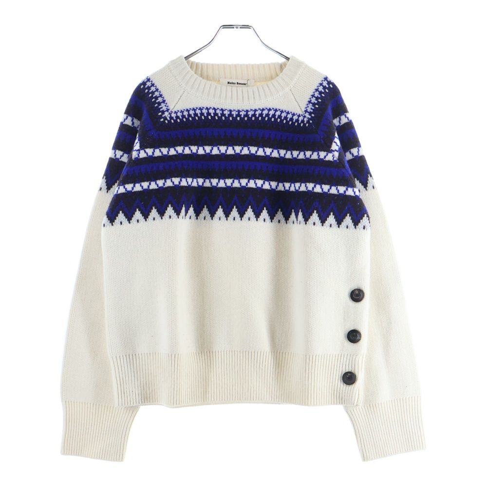 Wales Bonner ウェールズ ボナー 24 AW MERINO WOOL KNIT メリノウールニット ブルー ホワイト -WO 09-1089