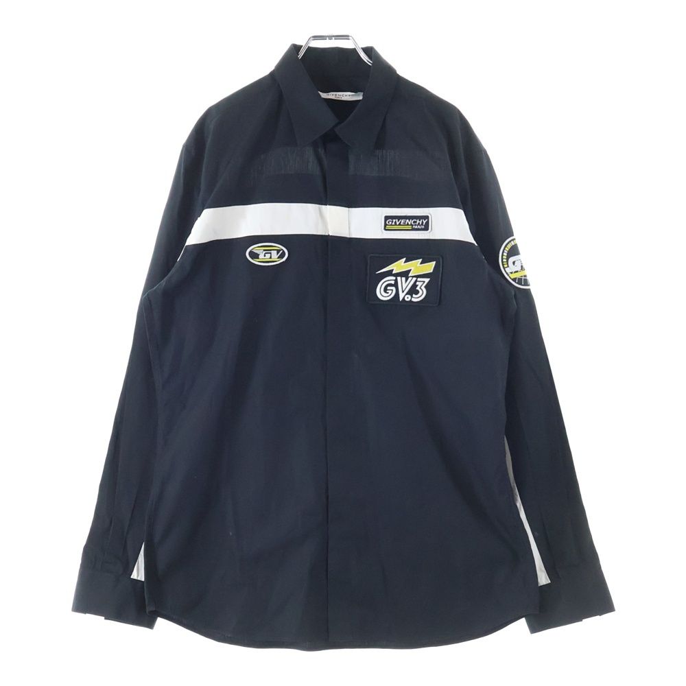 ジバンシィ GV 3 ワッペンロゴ コットン 比翼ボタン 長袖シャツ ブラック