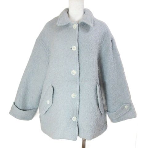 タナット TANNAT ブークレ ハーフコート ジャケット ブルゾン 韓国 ウール アルパカ アンゴラ フリーサイズ ライトブルー X