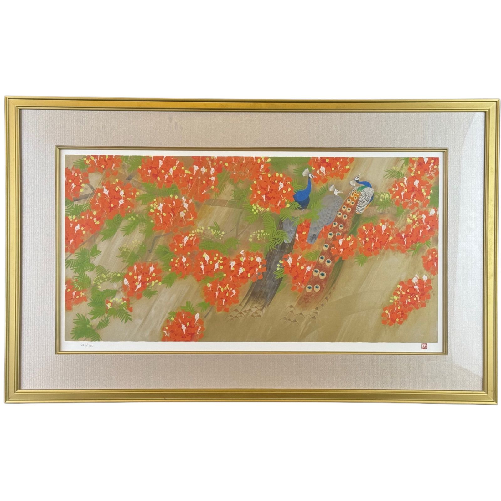 上村松篁 燦雨 シルクスクリーン 25号 大作 証明シール 文化勲章 文化功労者