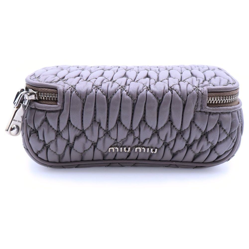 miumiu ミュウミュウ ミラー付き メイクポーチ 収納 ケース ライトパープル レザー シルバー金具