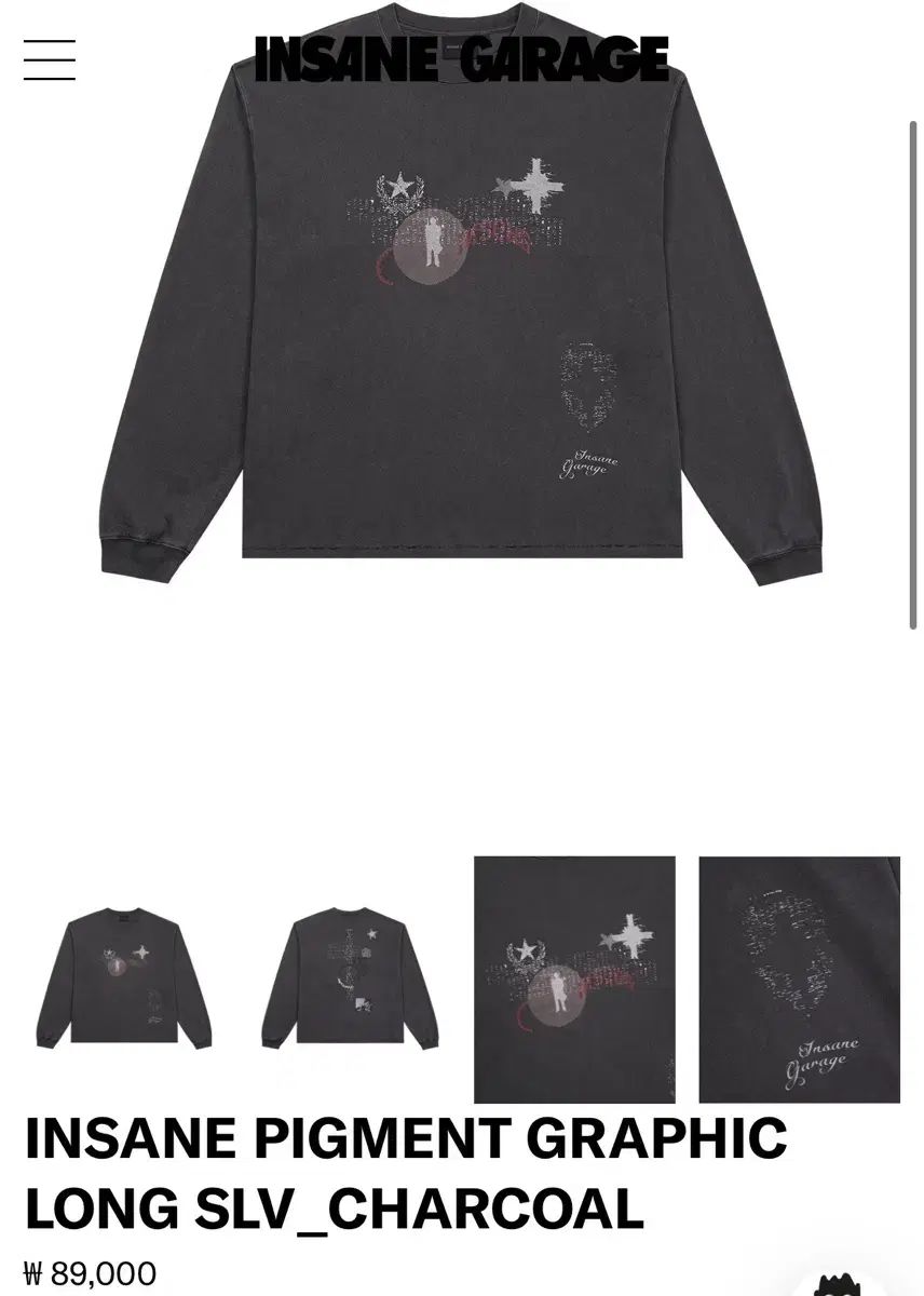 INSANE GARAGE ロングスリーブ ピグメント チャコール