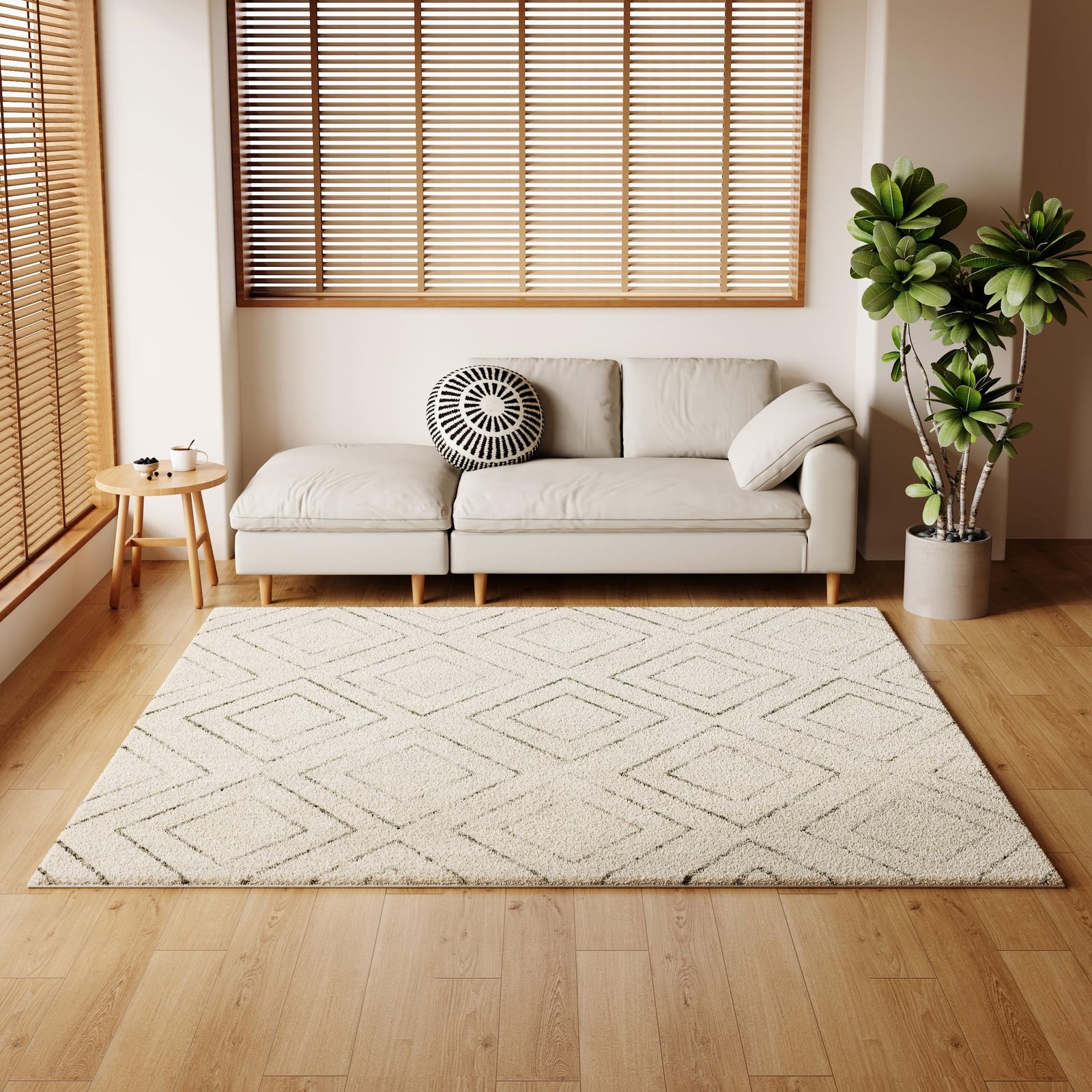 Yurion ラグ カーペット ラグマット 厚手 北欧 おしゃれ ふわふわ 10 mm毛足 滑り止め付き 床暖房 ホットカーペット対応 洗える 防音 防ダニ 抗菌 防臭 撥水加工 オールシーズン対応 200*200 cm