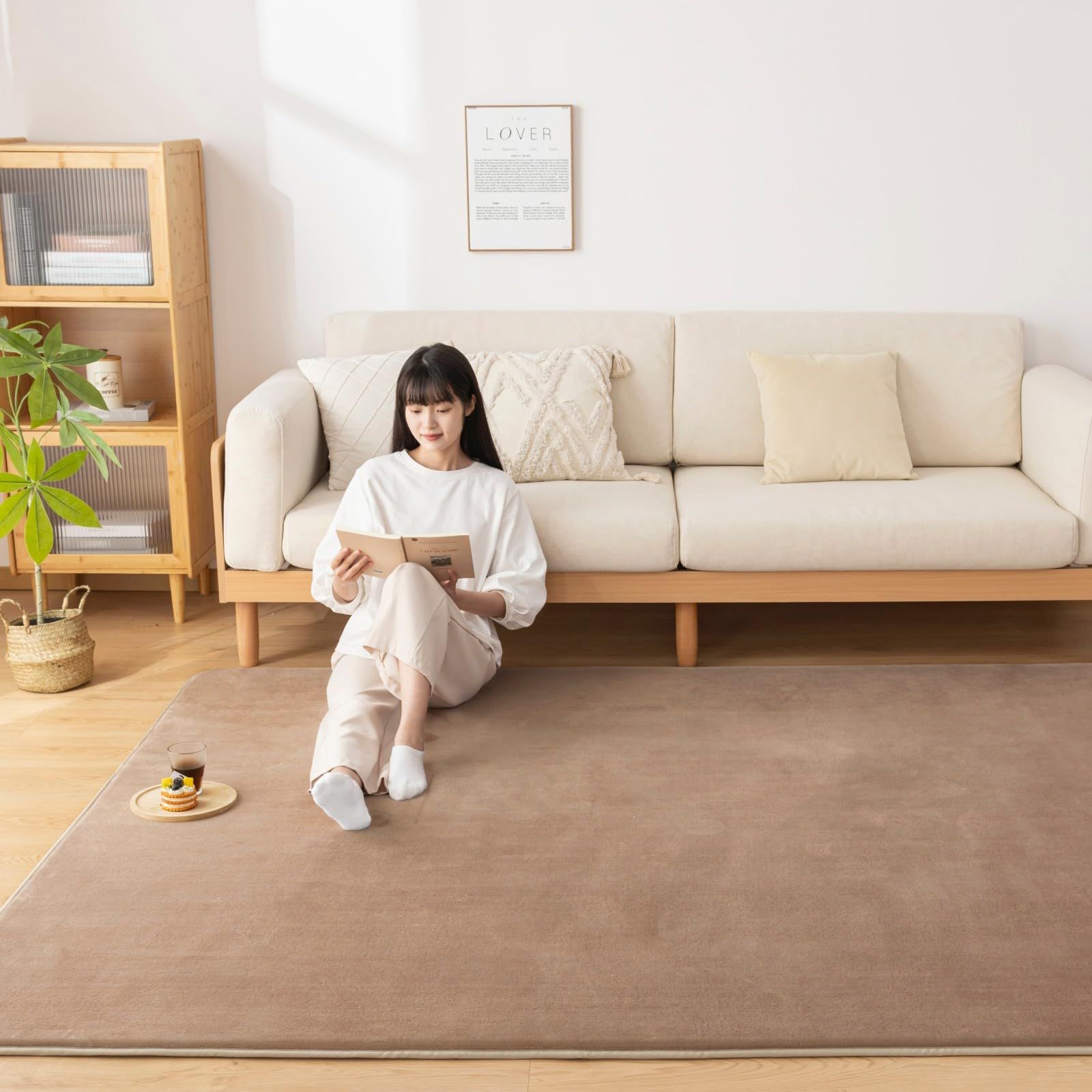 Softime カーペット ラグ 低反発 ラグマット 厚手 15 mm 絨毯 防音 200 250 cm 約3畳 滑り止め付 防ダニ 抗菌 防臭 地毯 オールシーズン快適 床暖房 ホットカーペット対応 じゅうたん リビングマット 無地 モカ