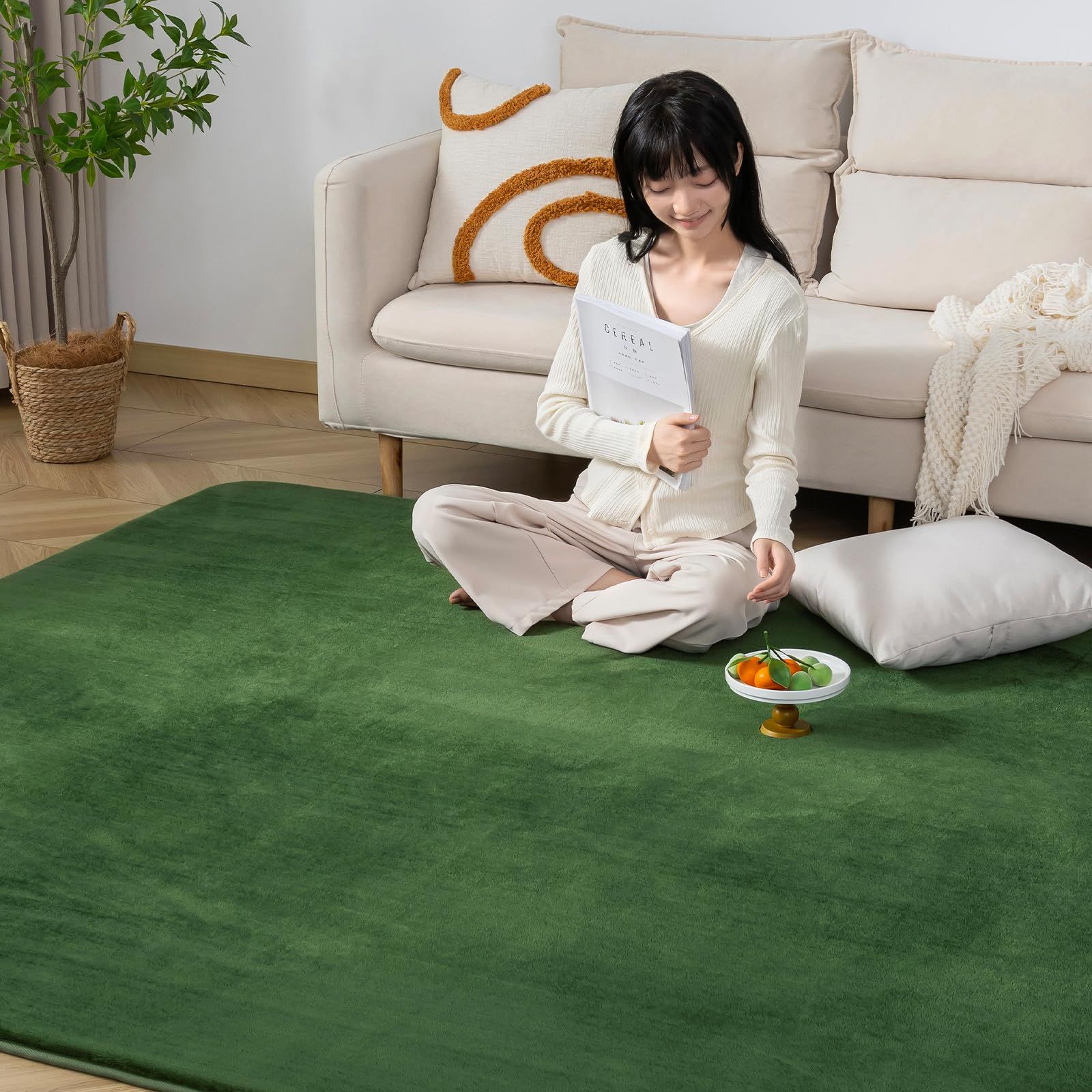 Keusnix ラグ カーペット 高反発 ラグマット 厚25 mm 絨毯 厚手 200 x 300 cm 4 5畳 滑り止め付 抗菌 防ダニ加工 オールシーズン快適 リビングマット ふわっと手触り じゅうたん こたつマット 床暖房 ホットカーペット対応 グリーン