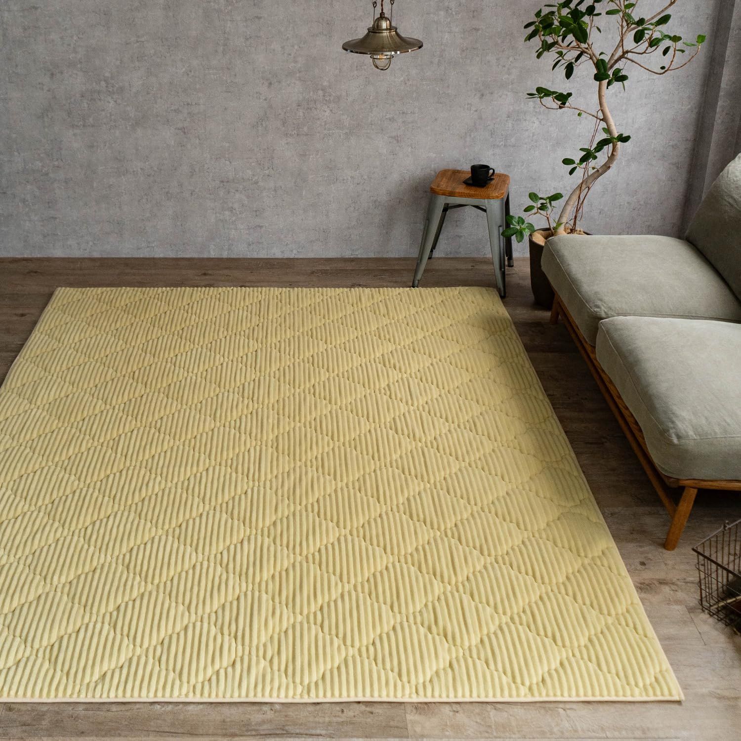 サヤンサヤン ヌア フランネル キルト くすみ KUSUMI 抗菌 防臭 洗える 無地 ラグ マット 190 x 2畳 ダルイエロー 黄