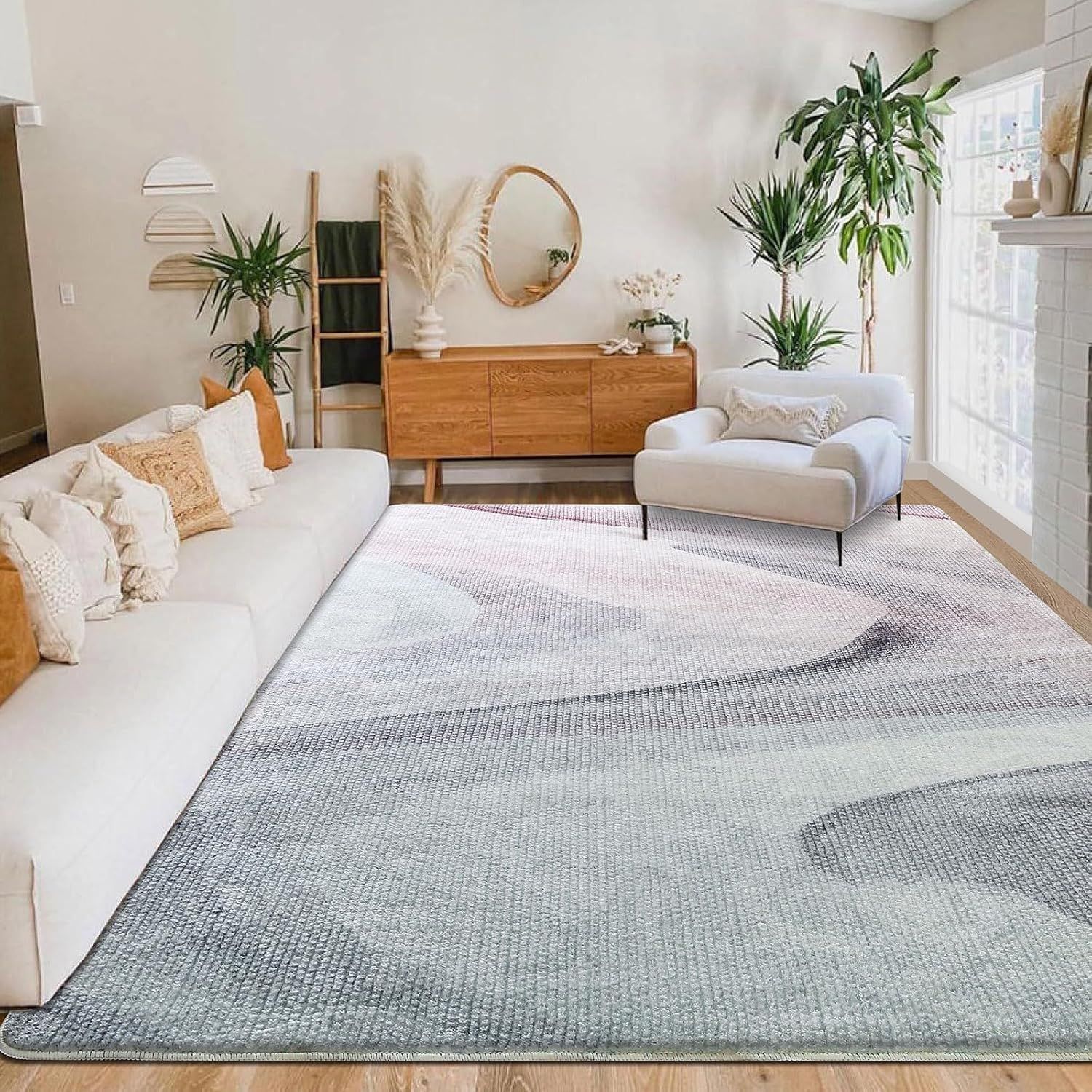 Calore カーペット ラグ ラグマート 絨毯 北欧 模造カシミヤ 防ダニ 抗菌 防臭 滑り止め 幾何学模様 耐久性 長方形 ホットカーペット 冷房対応 オールシーズン グレー ピンク 200 x 250 cm