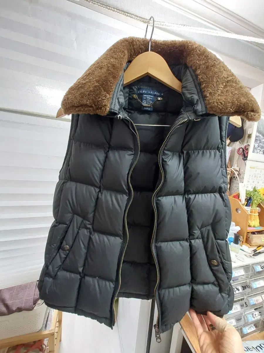 ポロ ラルフローレン ブラック ダウン ベスト ファー付き M