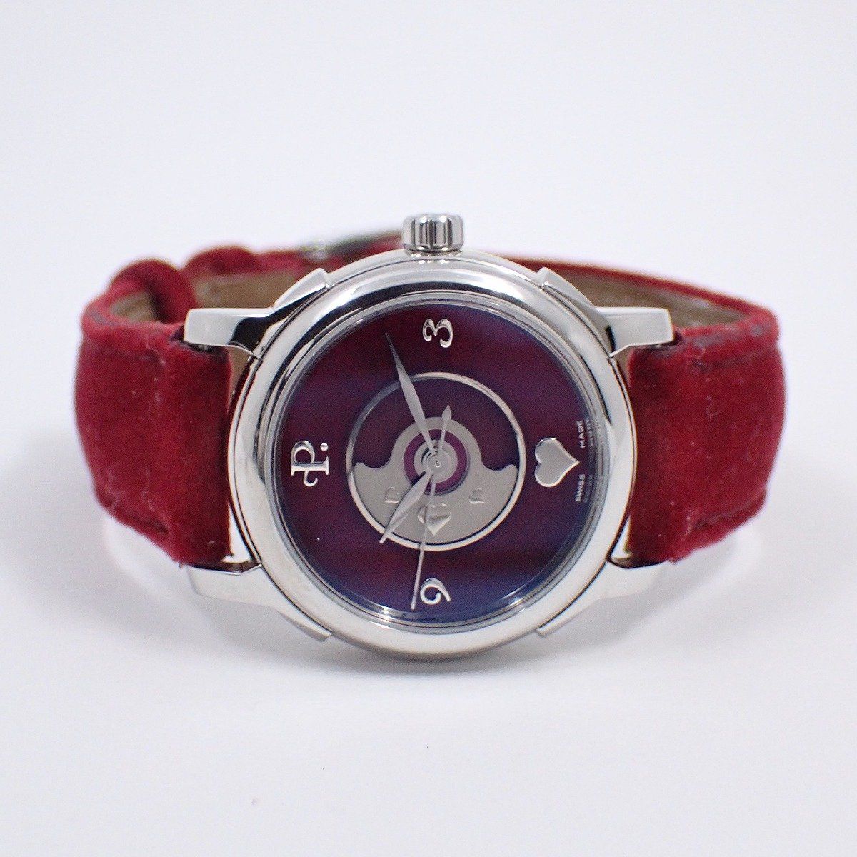 PERRELET ペルレ レディハート ダブルローター 自動巻き レディース 腕時計 赤文字盤 スエードベルト L.HT-SS|R