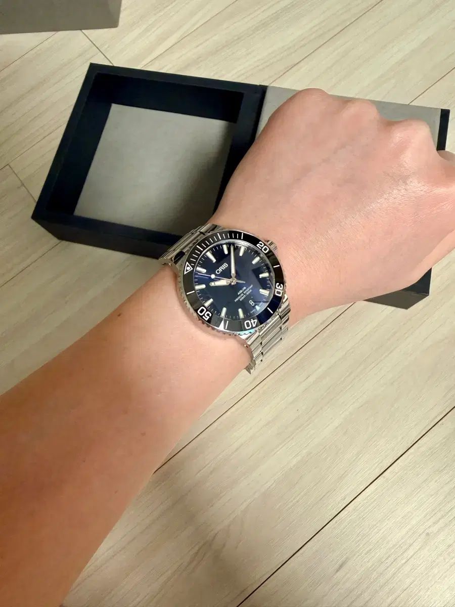  ORIS アクイス ダークブルー 39 5 百貨店 領収書 セーター 自動巻き時計 腕時計(アナログ)