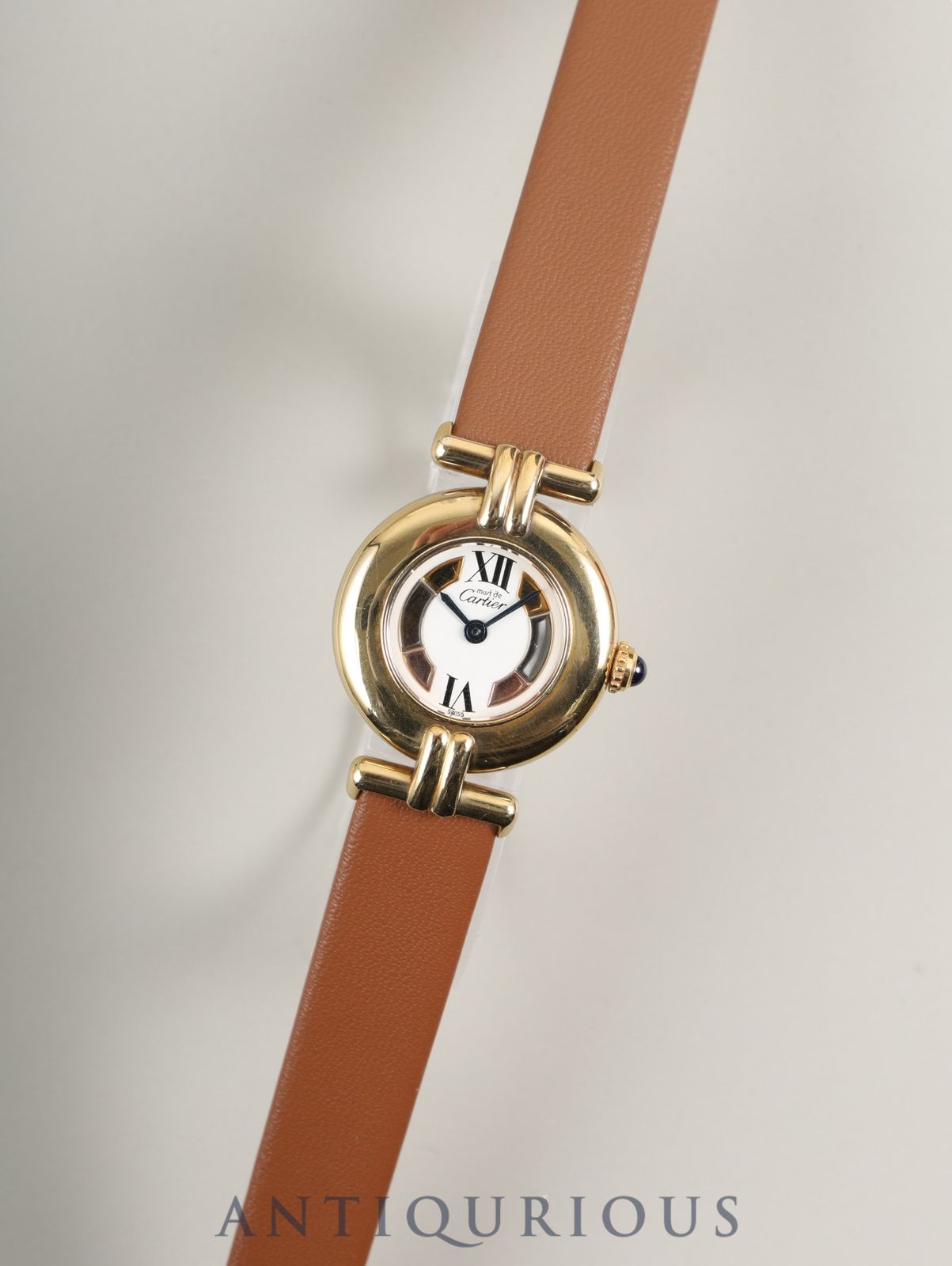 カルティエ マストコリゼ 590002 クォーツ Cal.690 SV 925 革 尾錠 GP サイドトリニティ文字盤 箱 オーバーホール済み