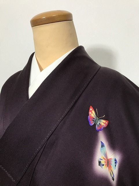 Mサイズ 付け下げ 正絹 紫地に蝶模様
