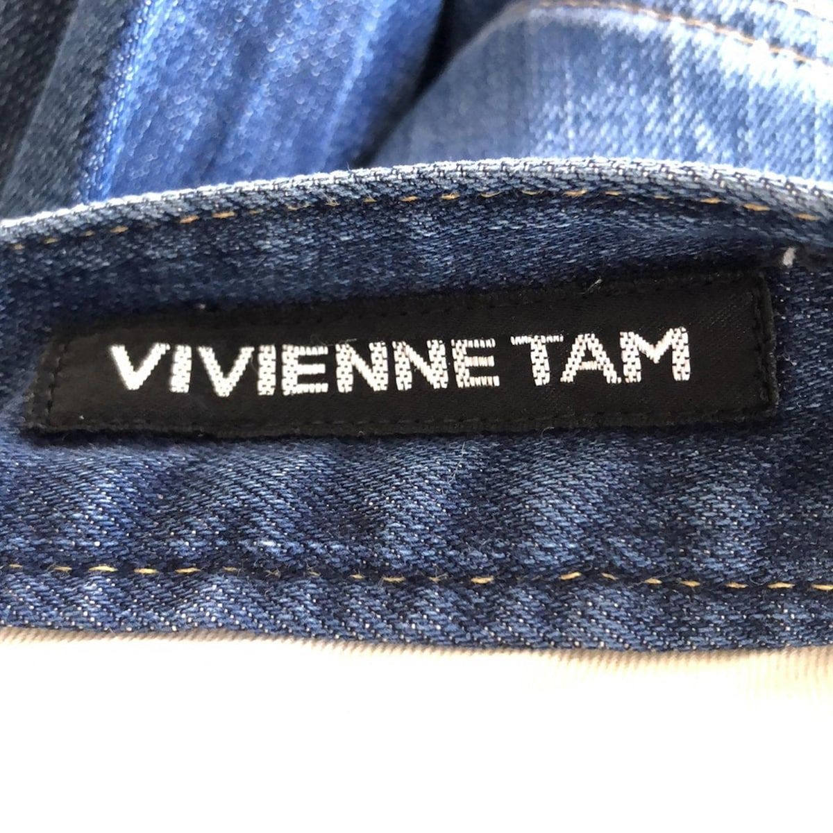  TAM ヴィヴィアンタム ジーンズ サイズ0 XS レディース ネイビー 白 フルレングス ダメージ加工 ストレートデニム デニム ジーンズ