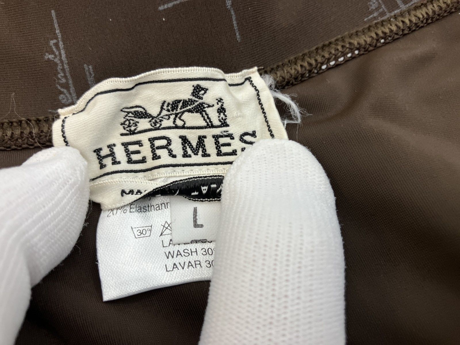  HERMES エルメス メンズ 水着 競泳水着 競パン ブラウン 総柄 ロゴ入り サイズL 水着 水着 ラッシュガード