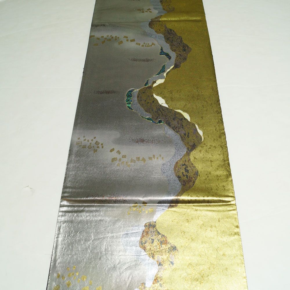 難有品 袋帯 道長に切れ箔模様 螺鈿作家 藤本隆士 螺鈿細工 金糸