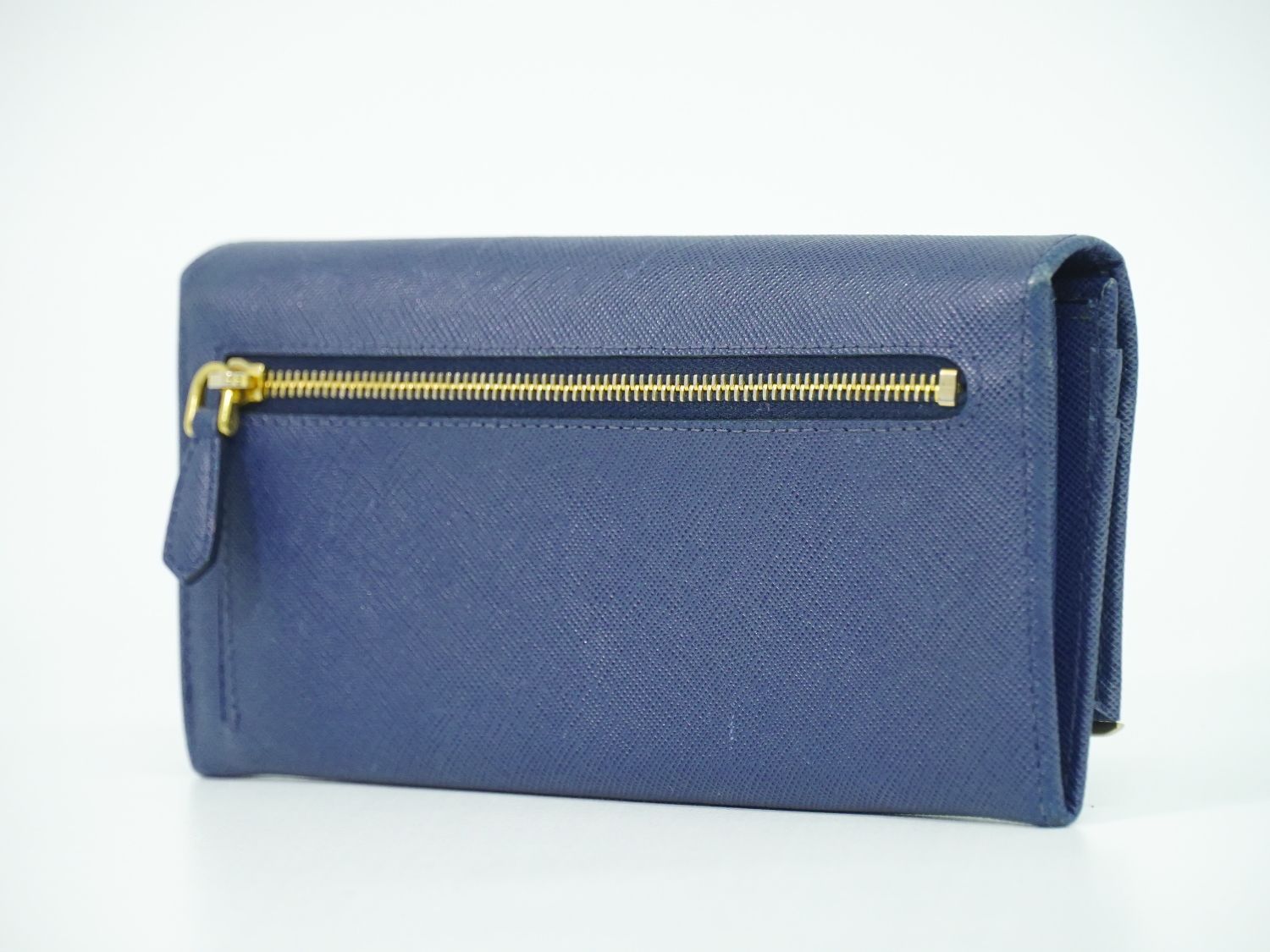 本物 プラダ PRADA レザー 長財布 ロングウォレット ブルー 財布