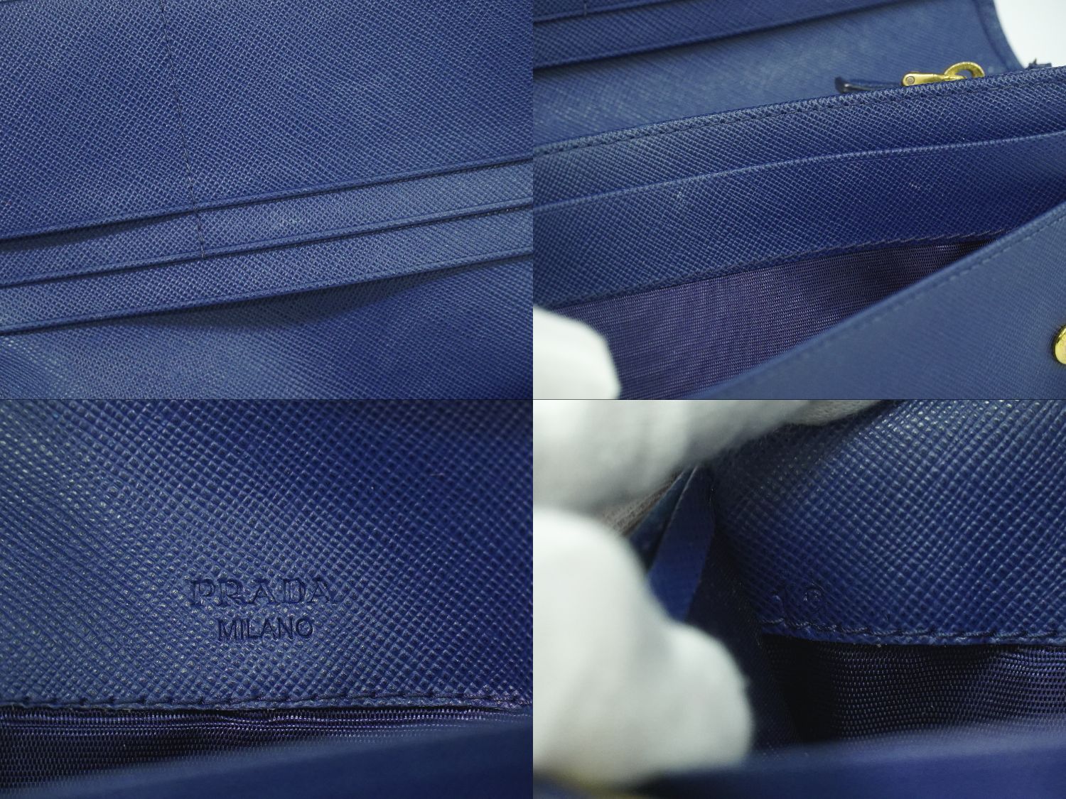本物 プラダ PRADA レザー 長財布 ロングウォレット ブルー 財布