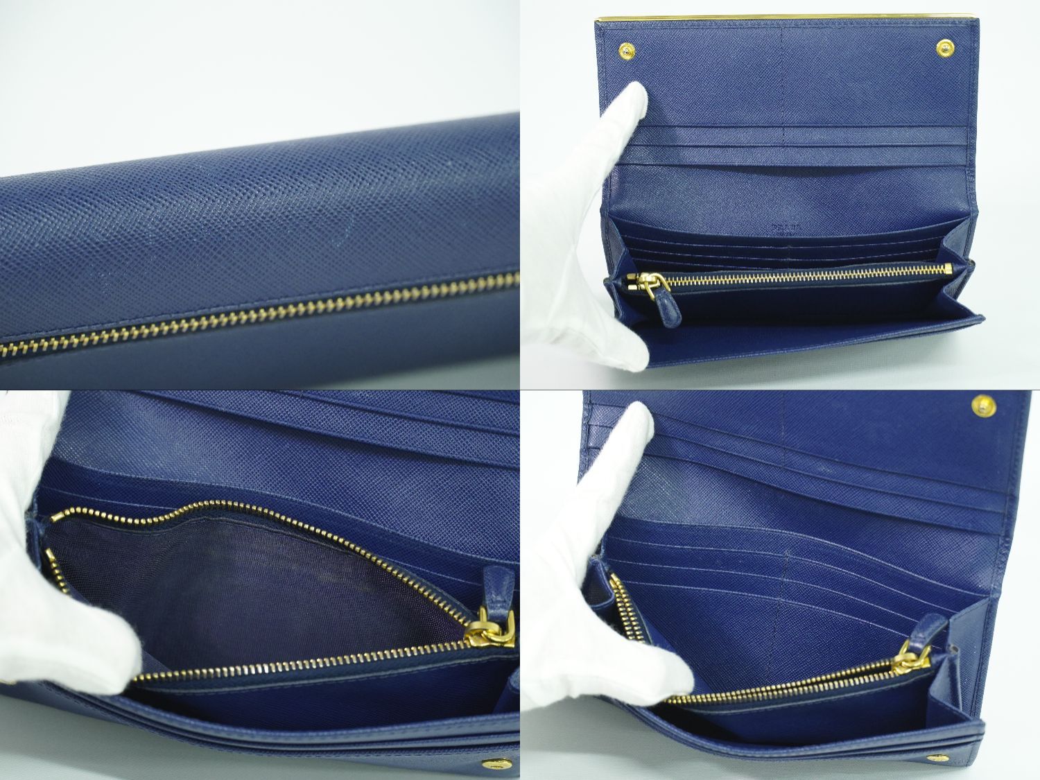 本物 プラダ PRADA レザー 長財布 ロングウォレット ブルー 財布