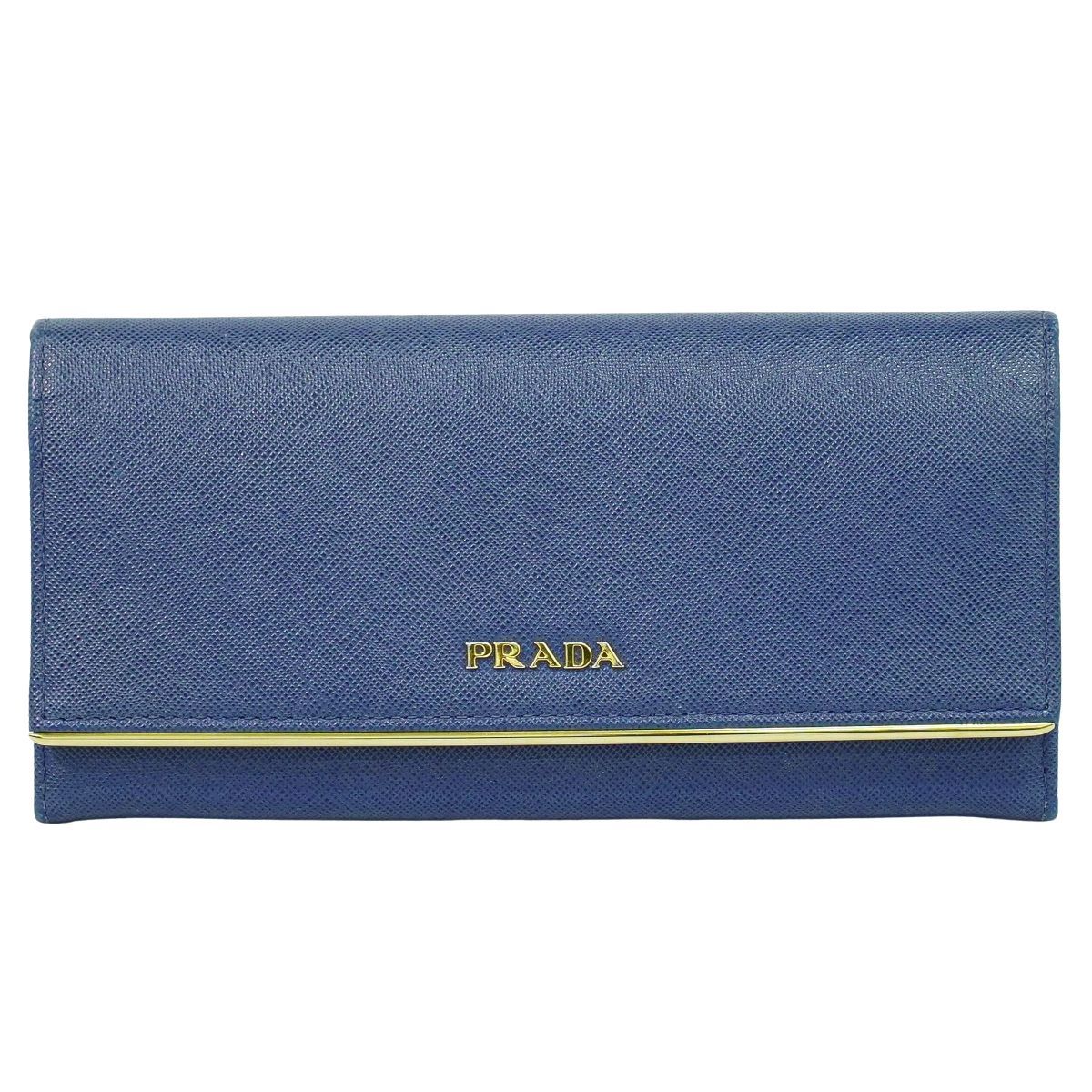PRADA 青 レザー 長財布 本物 プラダ PRADA レザー 長財布 ロングウォレット ブルー 財布