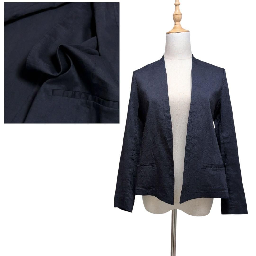 Theory セオリー【0】ノーカラージャケット ネイビー 美品 麻混 上品