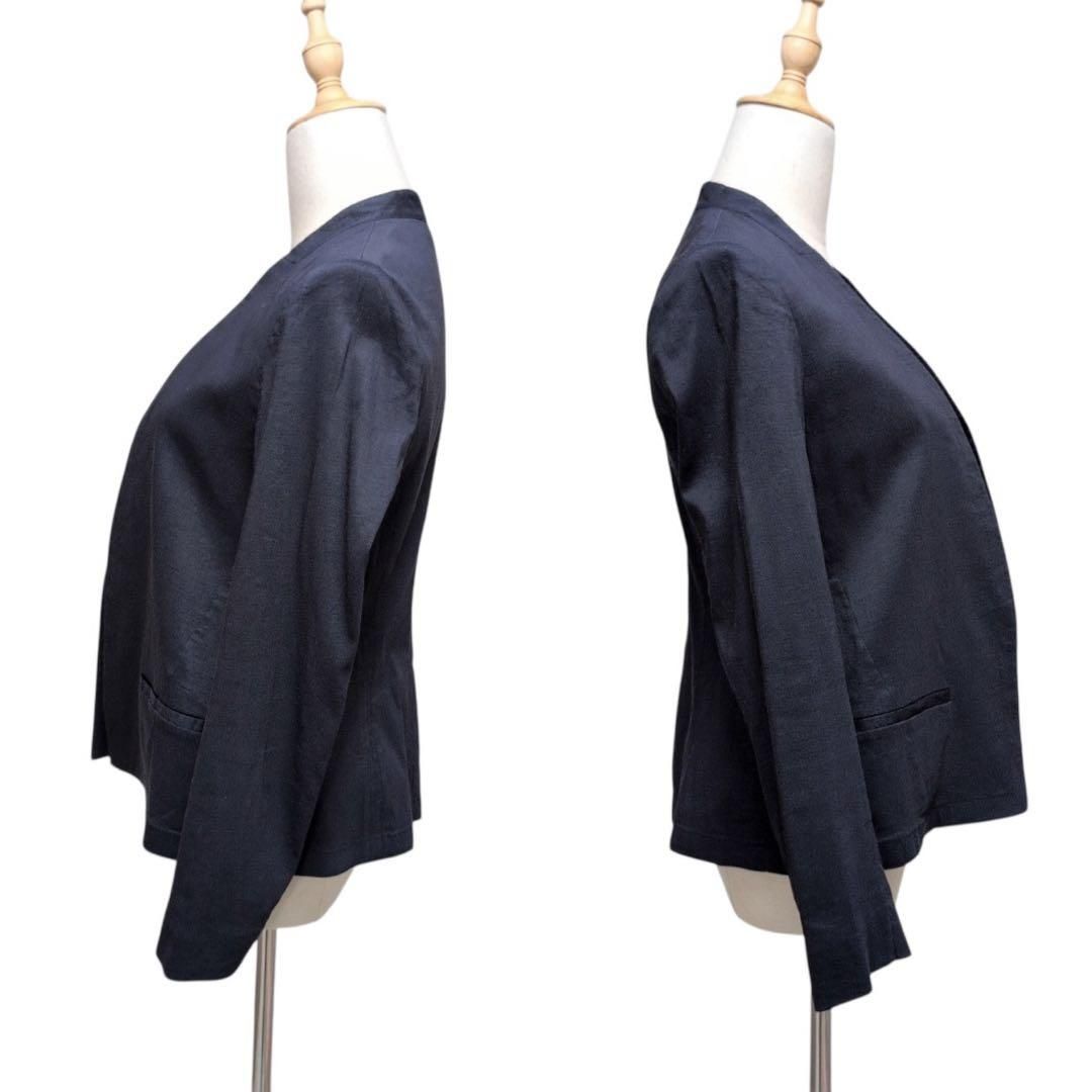 Theory セオリー【0】ノーカラージャケット ネイビー 美品 麻混 上品