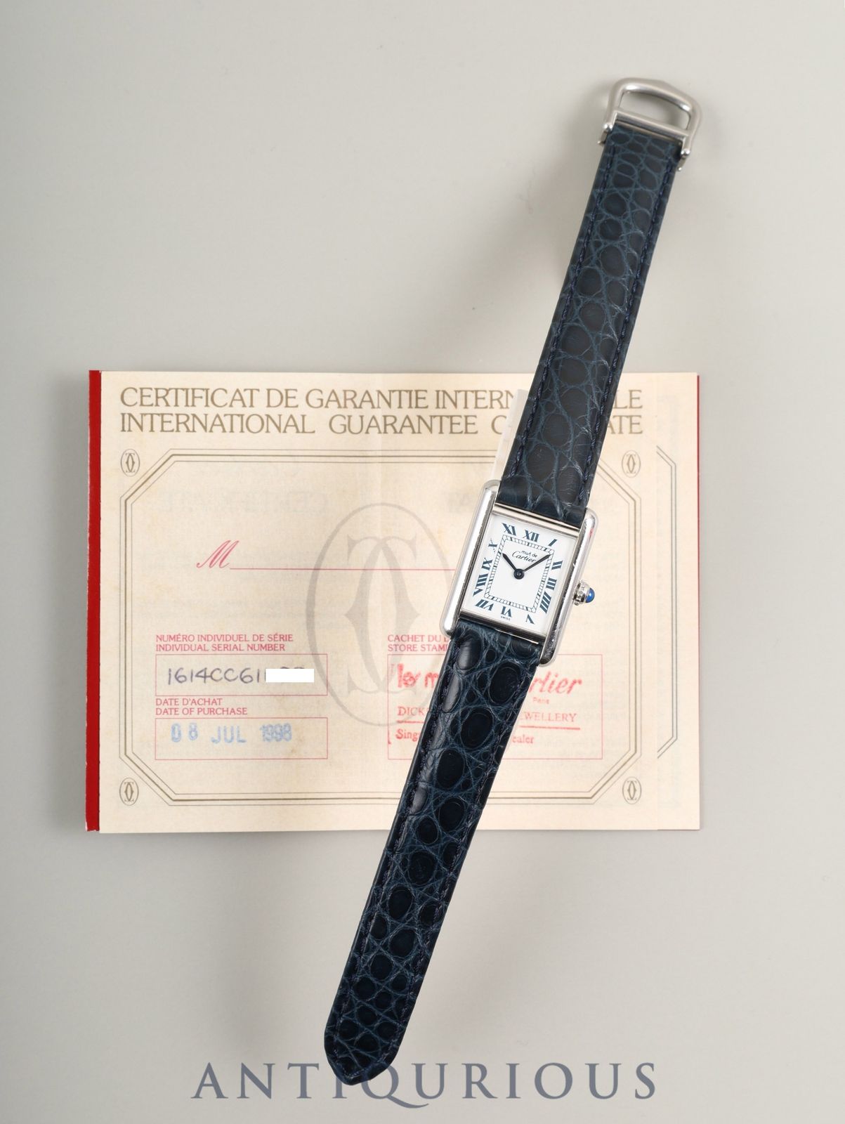 カルティエ マストタンク SM 1614 クォーツ Cal 057 SV 925 革 Dバックル SS ホワイトローマン文字盤 保証書 1998年 オーバーホール済み