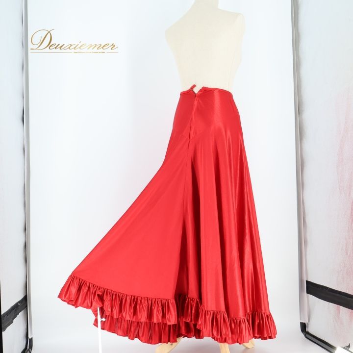 フラメンコ 衣装 ファルダ スカート 赤 レッスン 軽い 薄い フリル