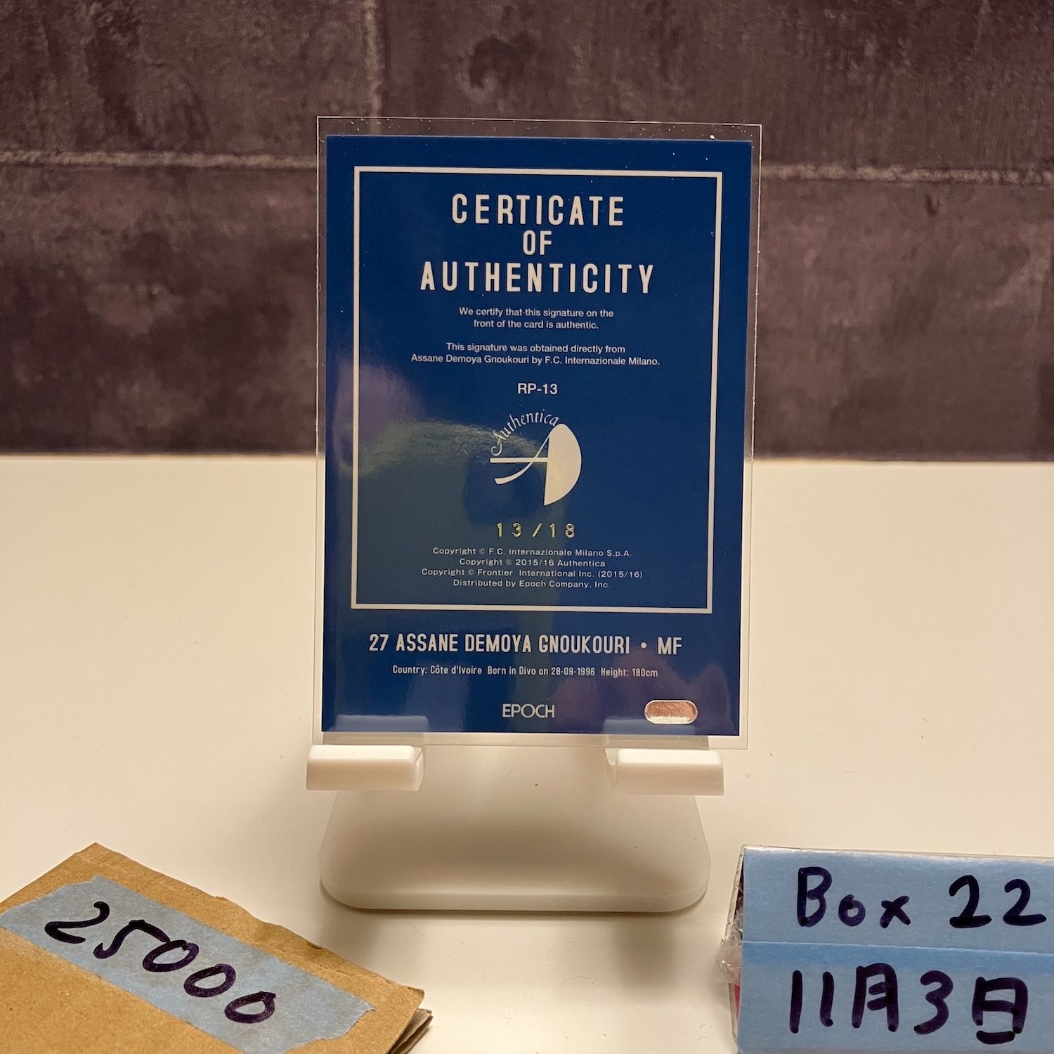 2015-16 EPOCH Assane Demoya Gnoukouri アサヌデモヤグヌクール 13 18 直筆サインカード インテルミラノ RC ルーキー Rookie カード
