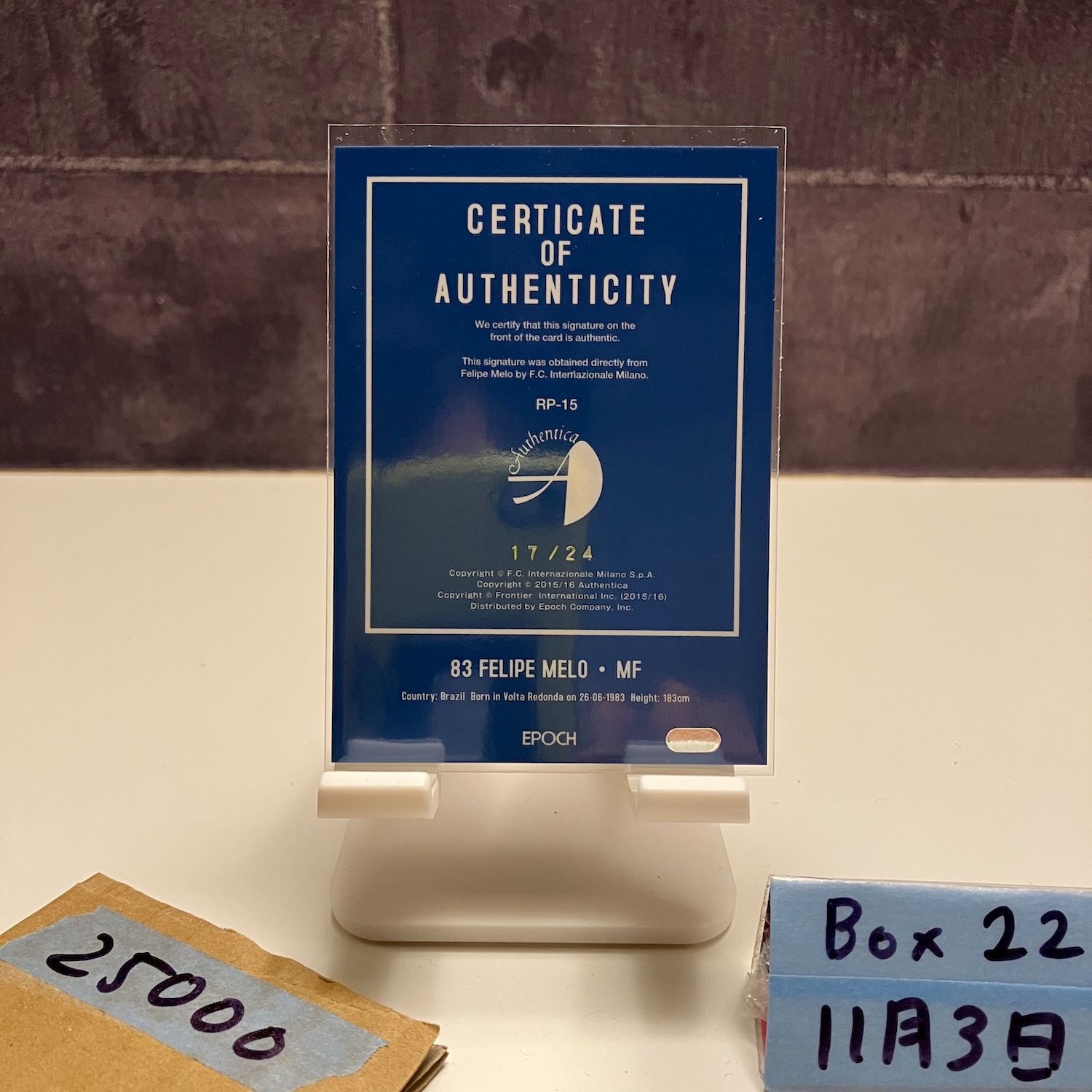 2015-16 EPOCH Felipe Melo フェリペメロ 17 24 直筆サインカード インテルミラノ a Internazionale Milano series カード