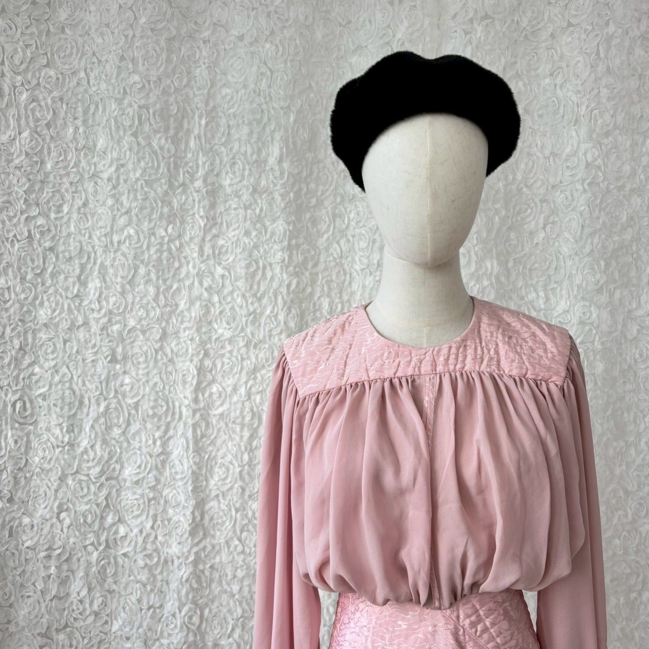 USA製 ヴィンテージ シルク100% ピンク シフォン ロングワンピース