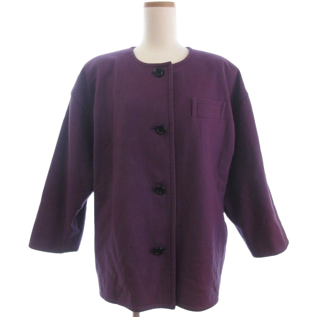ジバンシィ GIVENCHY ノーカラー ジャケット コート ウール 紫