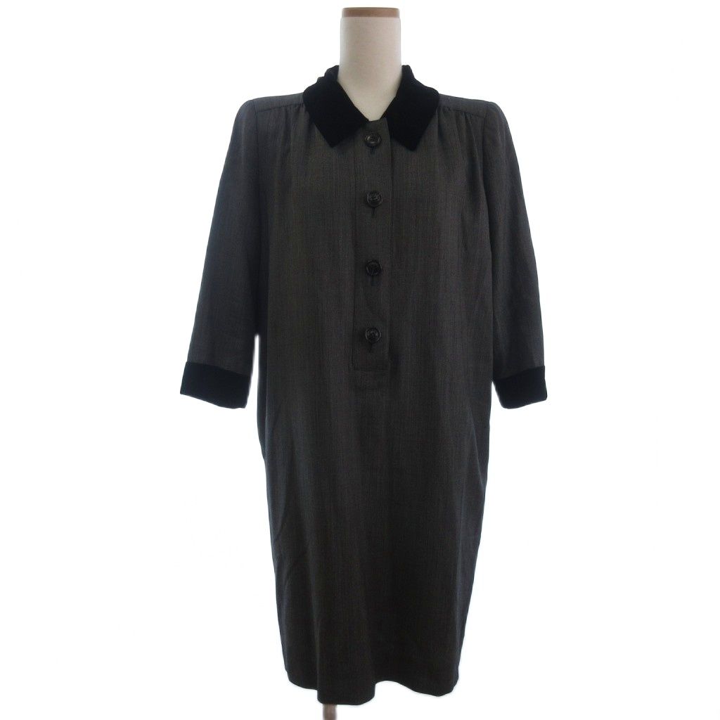 フォクシー FOXEY ワンピース ベロア襟 七分袖 グレー系 40 □ECT