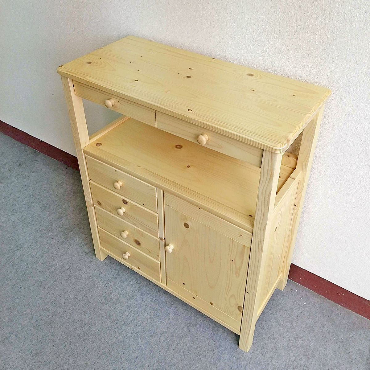 未使用訳あり 電話台 FAX台 キャビネット パイン材 ナチュラル