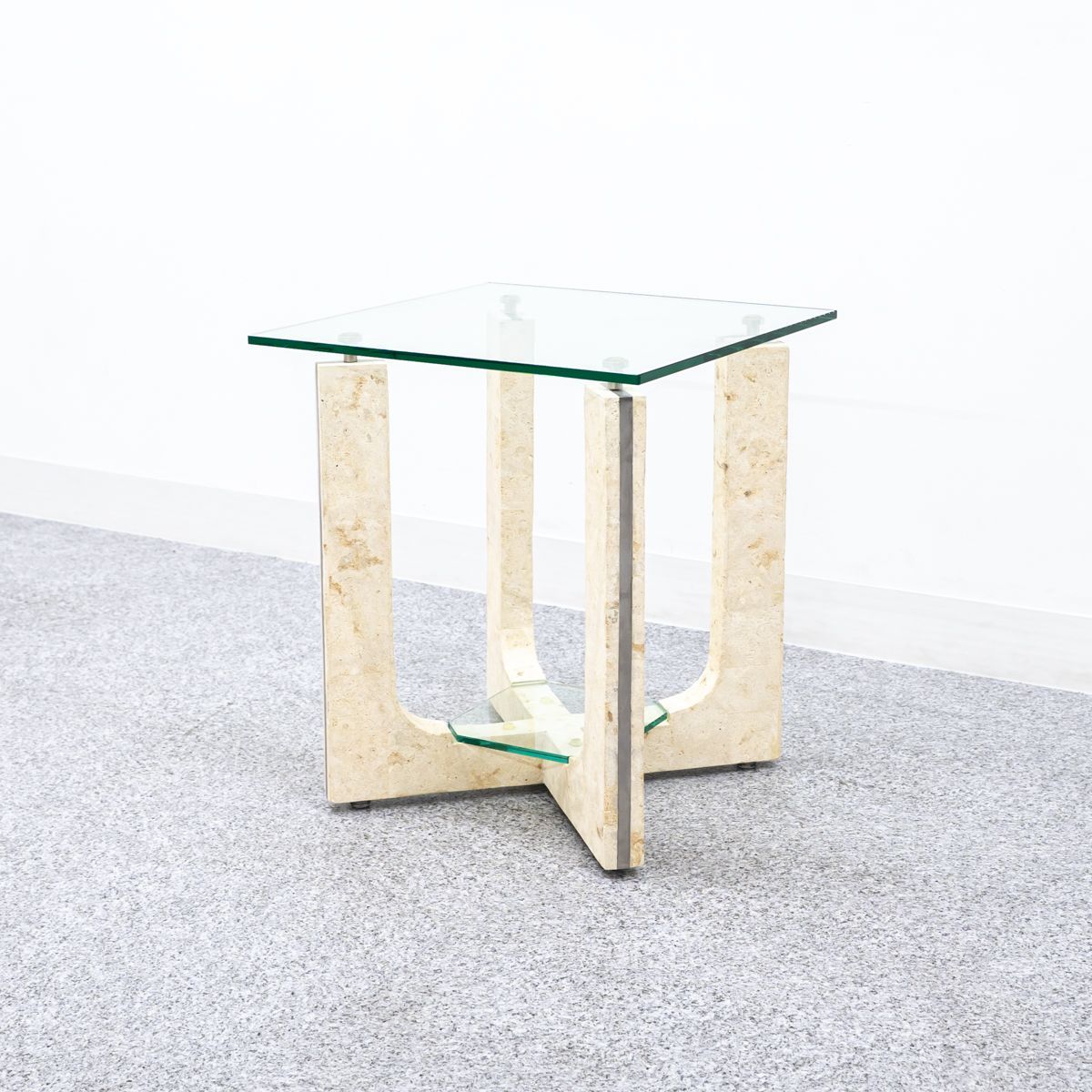 展示品 サイド コーヒー テーブル ガラス 天板 ベージュ 配送要 1