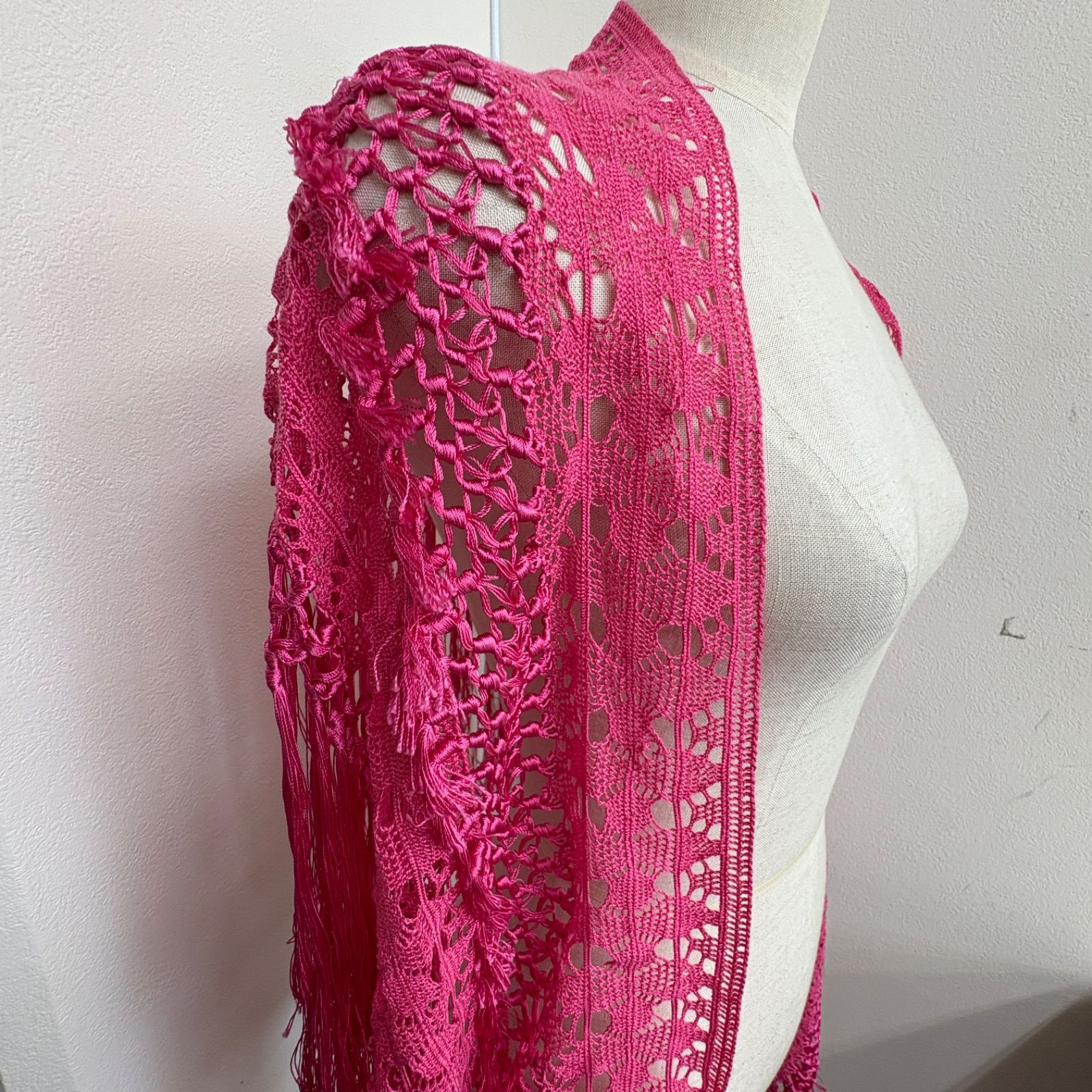 フラメンコ シージョ ピンク 刺繍 フリンジ ショール - メルカリ