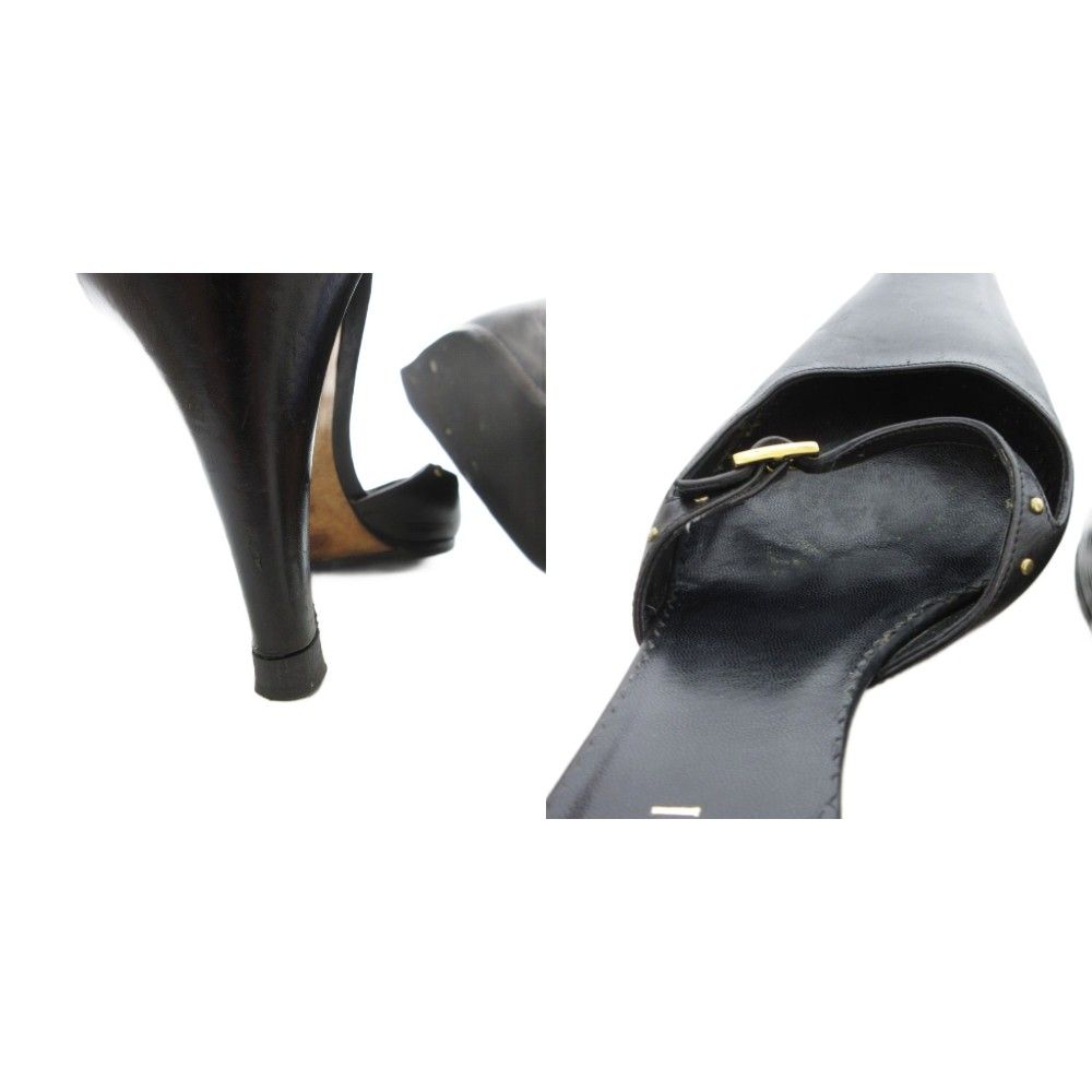 グッチ GUCCI ミュール サンダル 本革 レザー 36.5 黒 ブラック /UO