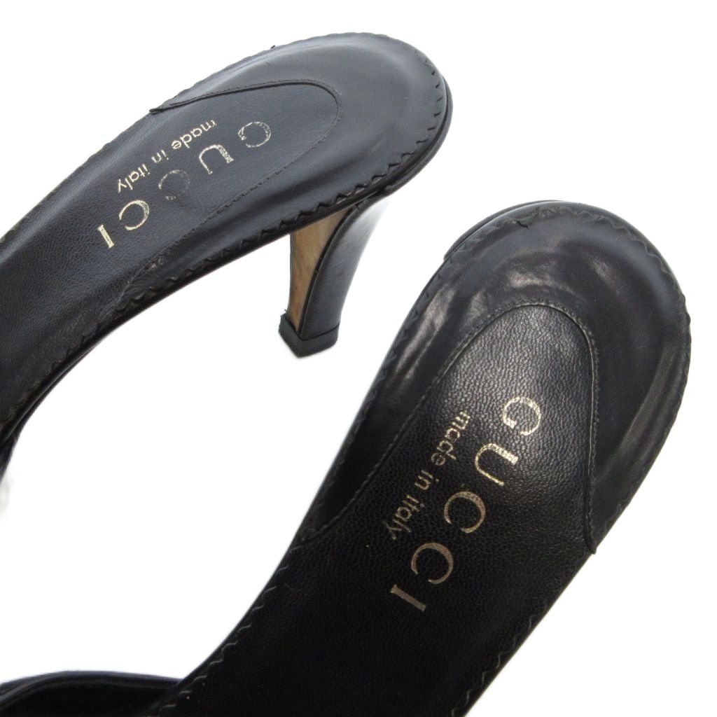 グッチ GUCCI ミュール サンダル 本革 レザー 36.5 黒 ブラック /UO