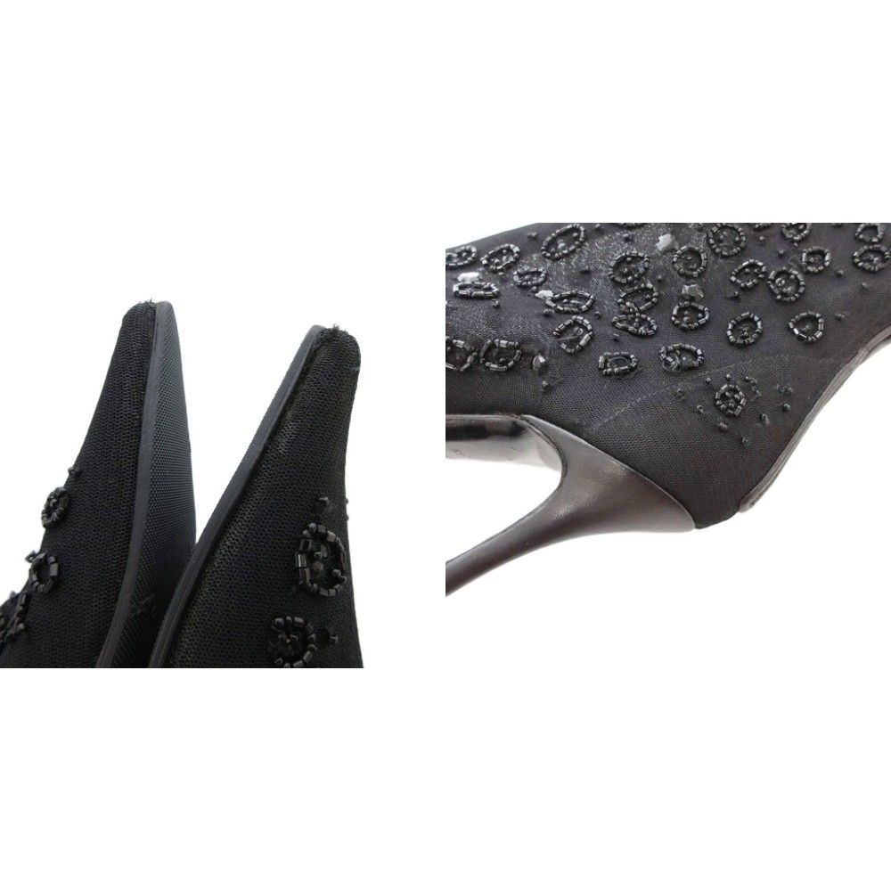 【中古】セルジオロッシ Sergio rossi アンクルブーツ ショート ビーズ装飾 ポインテッドトゥ シアー 36.5 黒 セルジオロッシ Sergio rossi アンクルブーツ ショート ビーズ装飾