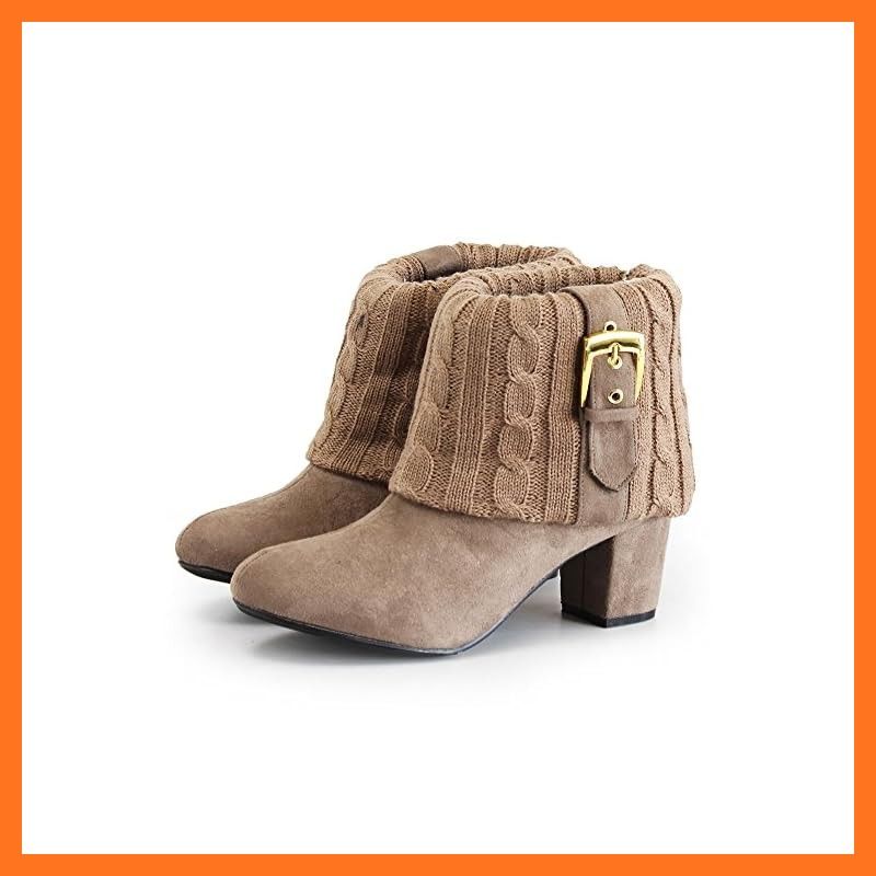 【新品】 [ルームナイン] 太ヒール ニットデザイン スエード ショートブーツ ブーティー カバーブーツ Y2K 韓国 kk-1267 オークバックル LL 0