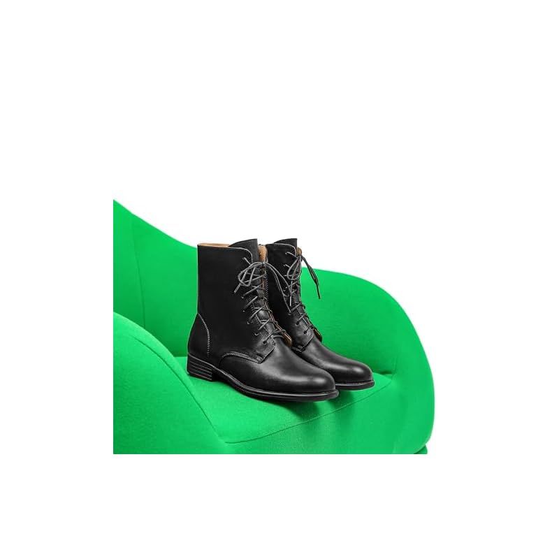  ZUYEE ズイェ レディース レースアップブーツ 本革 フラット サイドジップ 編み上げブーツ ショートブーツ ブラック 23.0 cm ブーツ ブーティ キッズシューズ