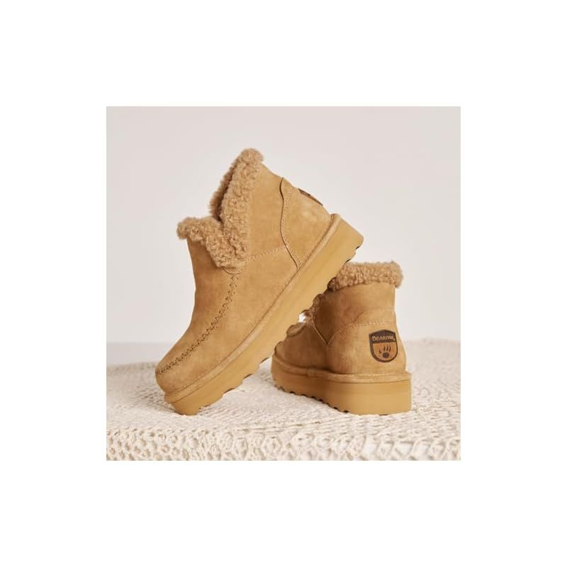  Bearpaw ベアパウ ムートンブーツ 厚底 Maeve Platform Lo ショートブーツ 撥水加工 防汚加工 本革 防寒 あたたかい もこもこ Iced Coffee Solid 22.0 cm ブーツ ブーティ キッズシューズ