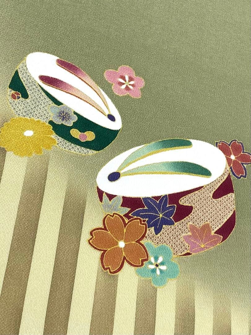 開き名古屋帯 ちりめん ぽっくり 下駄 桜 梅 楓 金彩 正絹 D 216