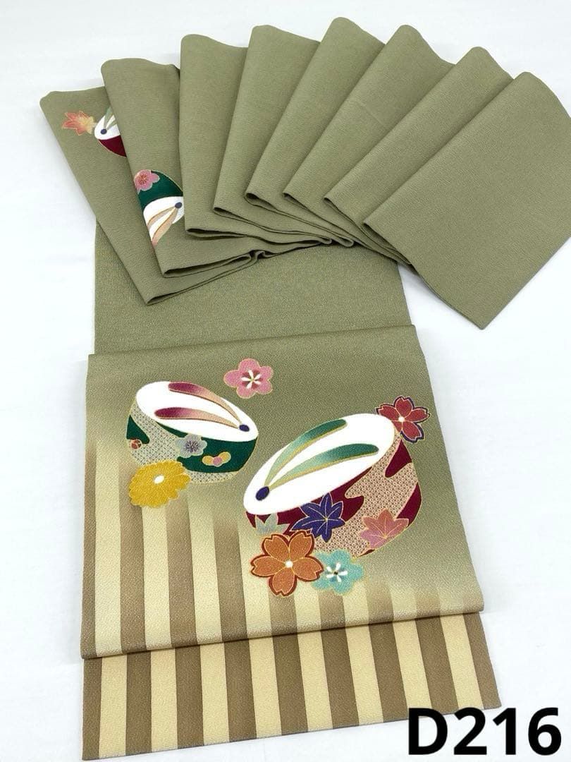 開き名古屋帯 ちりめん ぽっくり 下駄 桜 梅 楓 金彩 正絹 D 216