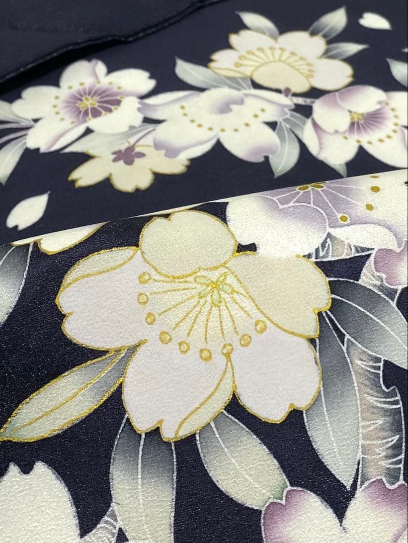 手描 九寸名古屋帯 銀通し 桜尽くし 金彩 正絹 D 217